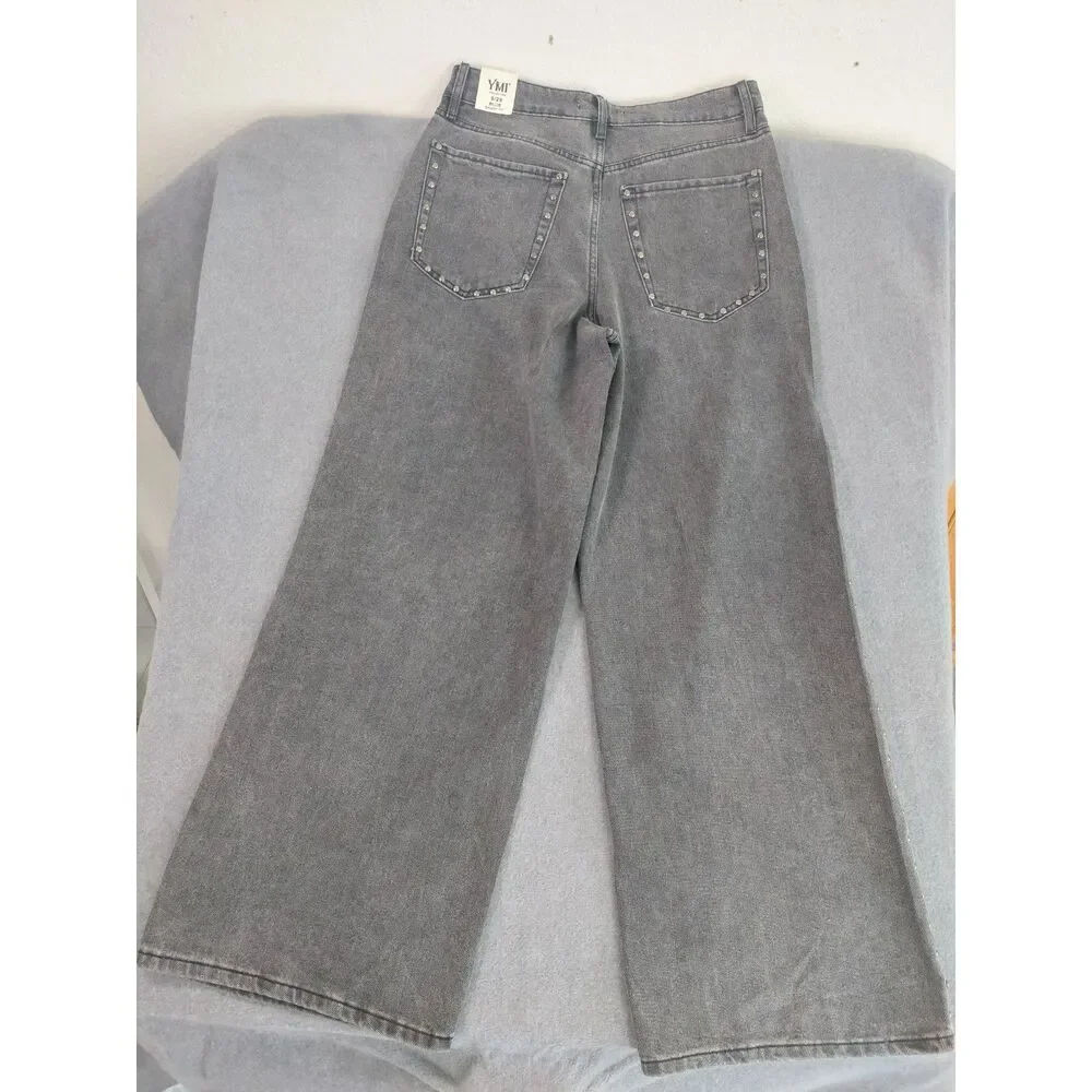 NWT YMI High Rise Wide Leg Studded Gray Jeans Size 9/29